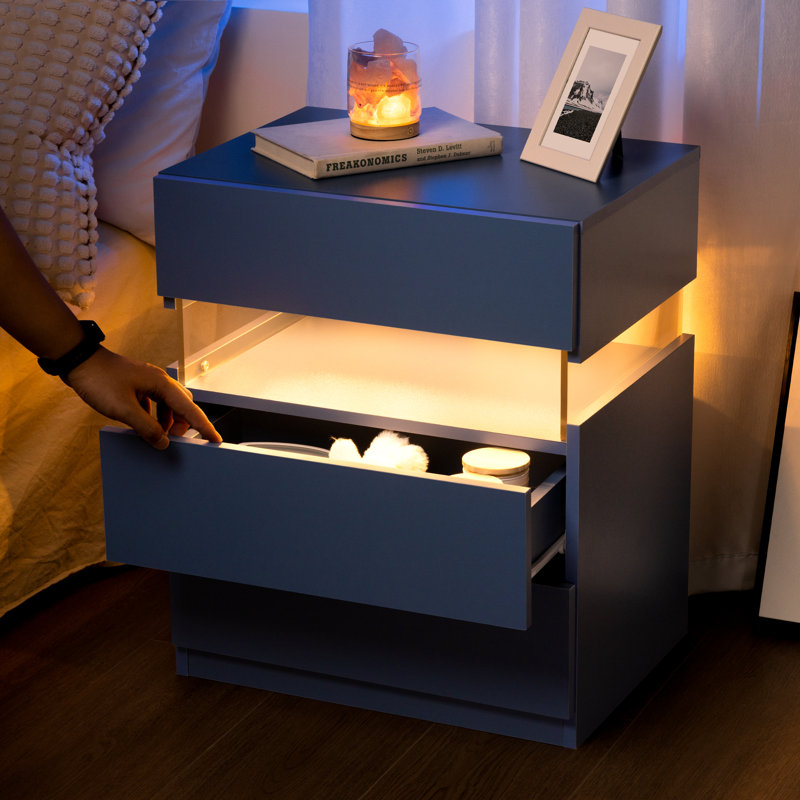 Ivy Bronx Jacleen LED Nightstands 3 Drawer Dresser End Table with